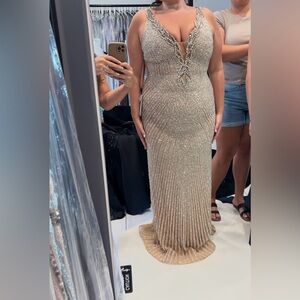 Stunning Silver Beaded Evening Gown